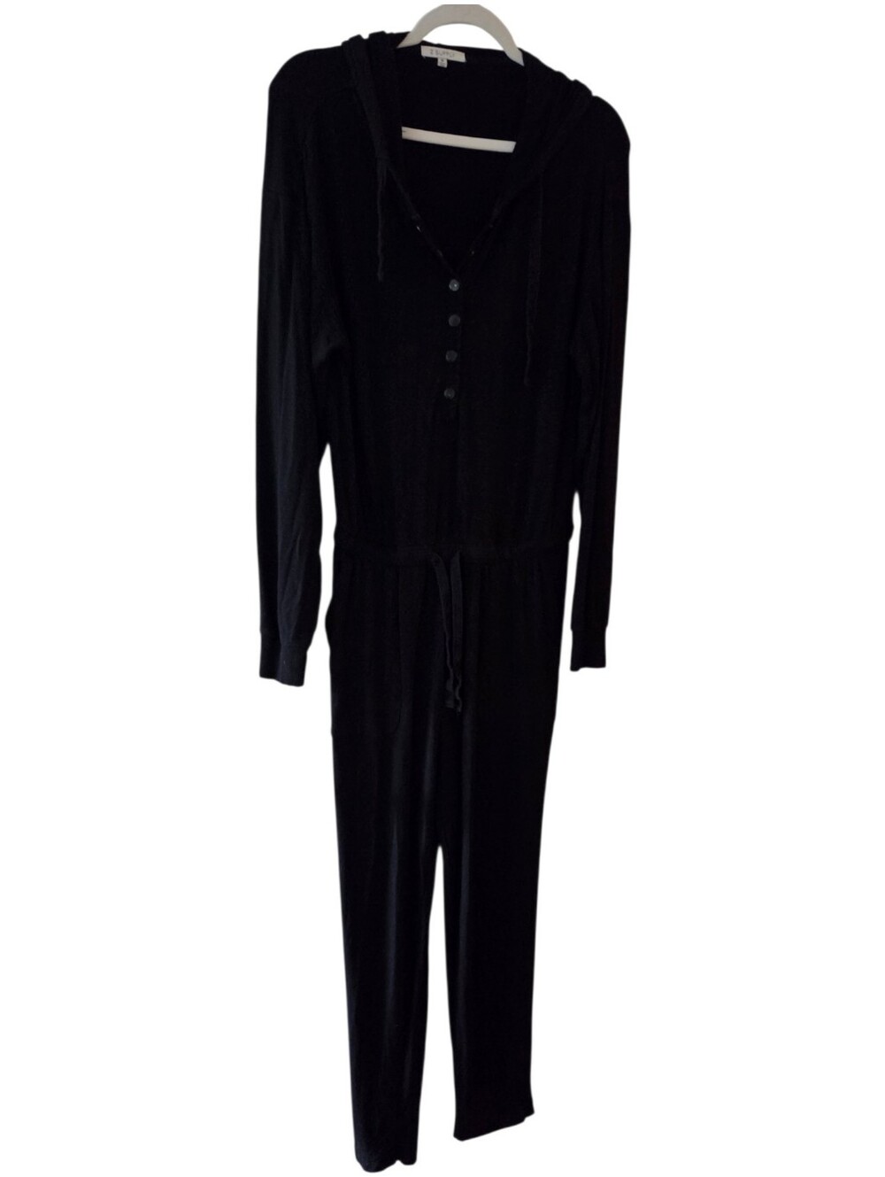 ​z supply women's black henley hooded lounge jumpsuit medium m soft drawstring